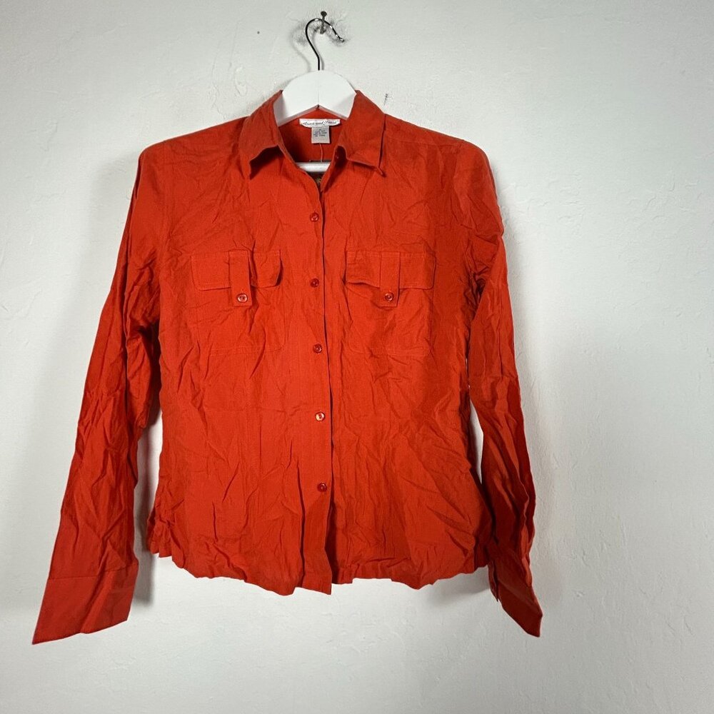 Anna & Frank Womens Pure Silk Long Sleeve Button-Up Shirt Medium Torch Red New